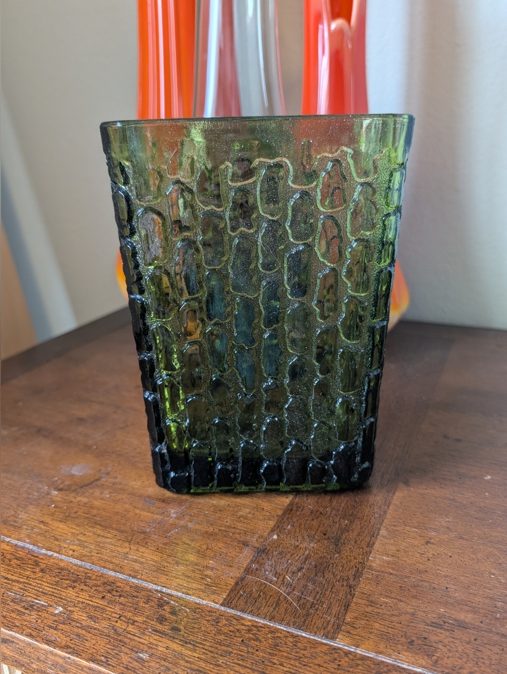 Vintage Green Anchor Hocking Textured Vase